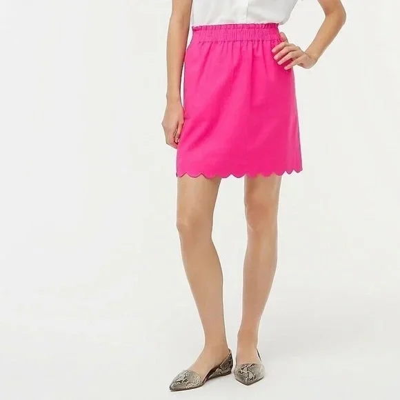 J. Crew Linen Cotton Scalloped Mini Skirt Pink Lined Women’s Size 2 - Picture 10 of 11